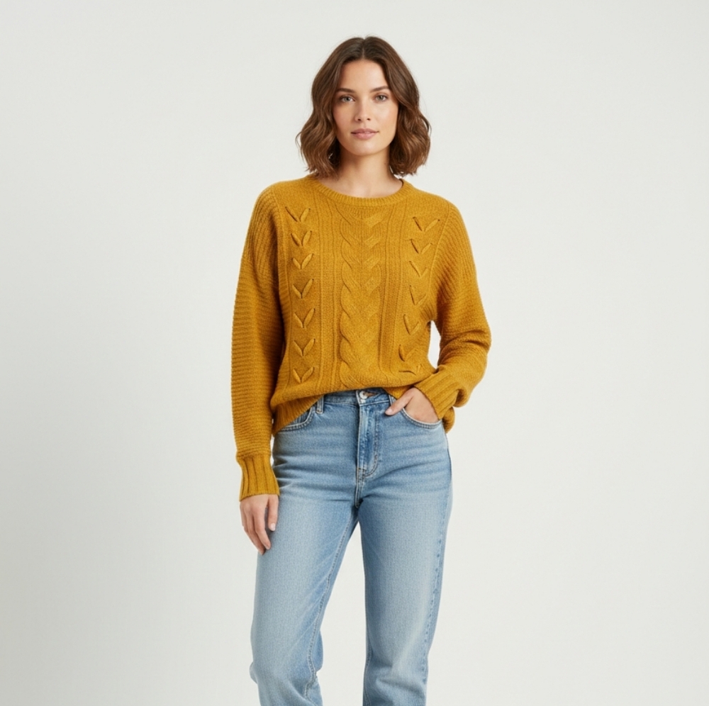 ​Moral Fiber Mustard Gold Cable Knit Oversized Sweater 3X Plus Boho Cozy